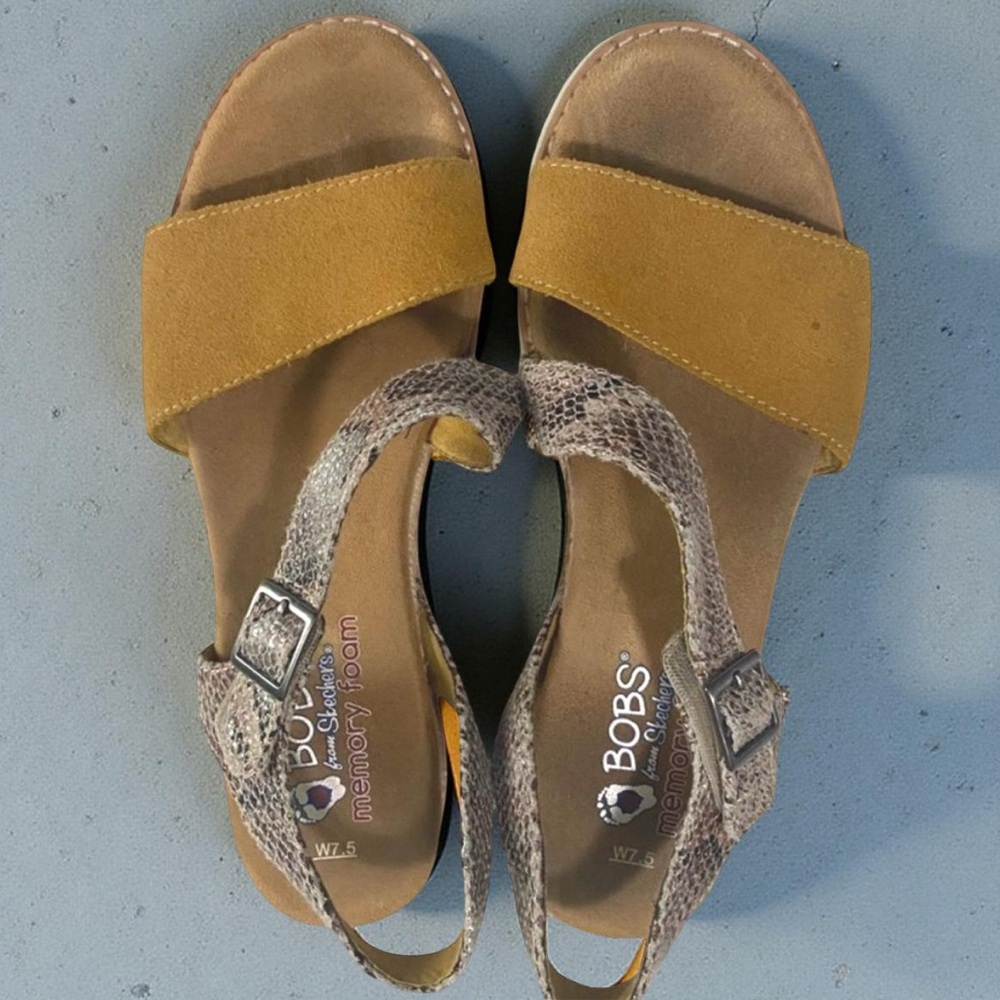 Bobs Leather Velcro Snake Ankle Strap Sandals